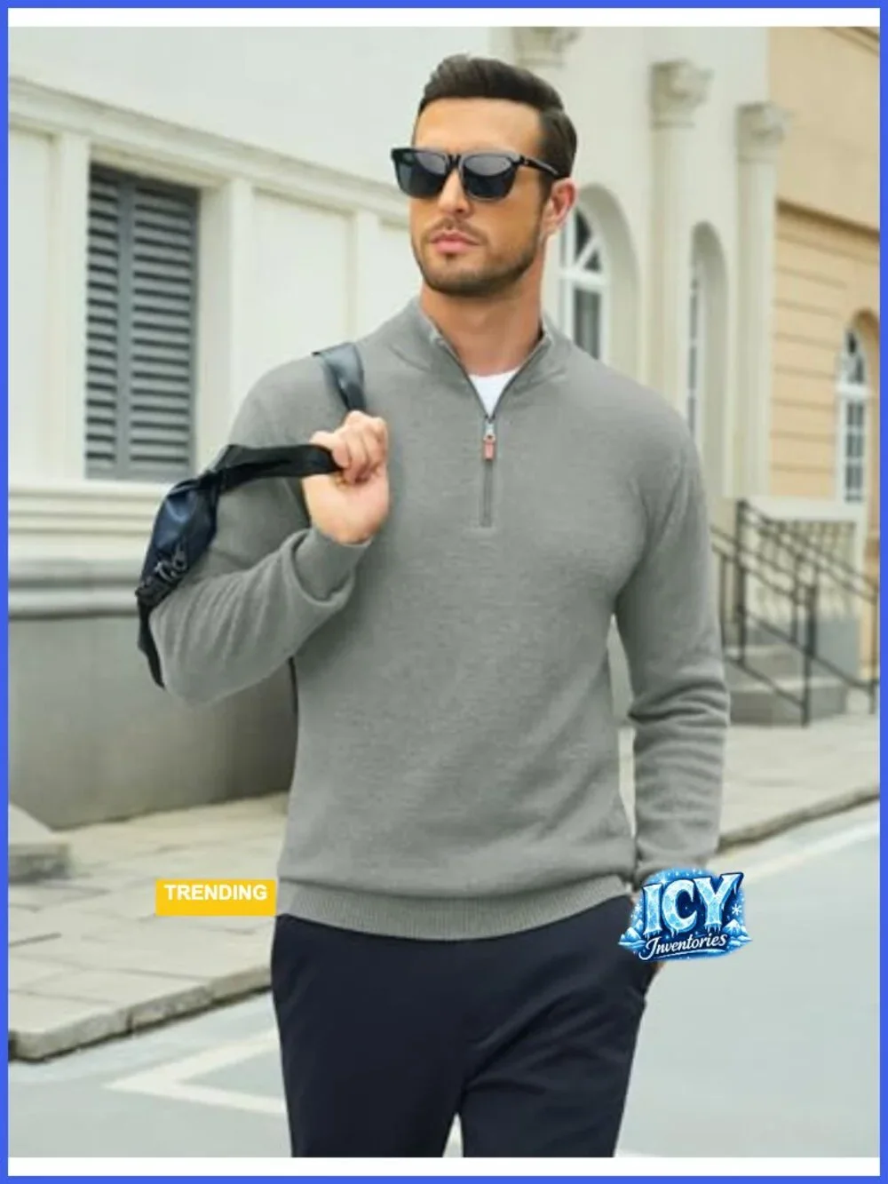 Men's Quarter Zip Pullover Lightweight Mock Neck Sweater Long Sleeve Warm Fall